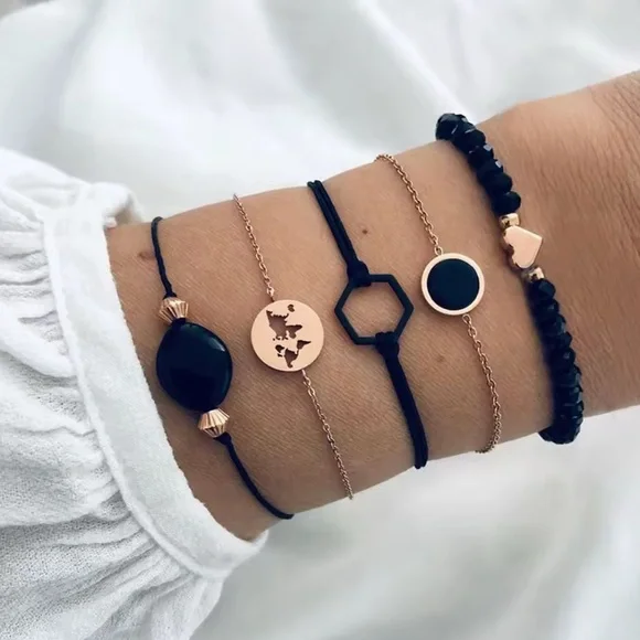 Elegant Black and Gold Bracelet Set - Picture 1 of 1